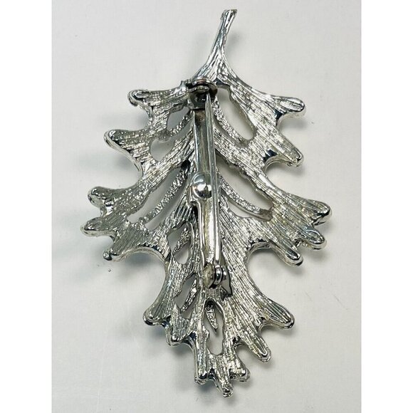 Set 2 Silvertone 2.5" Leaf BROOCHES Brooch Lapel Pins Pinbacks Jewelry EUC - Picture 5 of 5